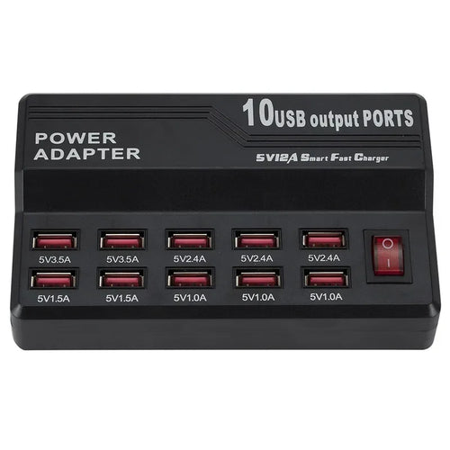 10 Ports USB Charging Station Wall Travel Desktop Charger Hub Power Adapter Charger Digital Charger for IPhone Samsung Qme 12 ports US