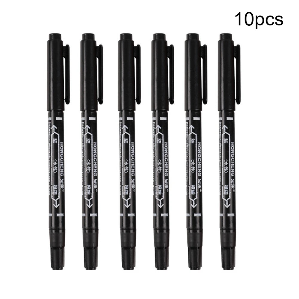 Dual Tip Black Fineliner Pens, Waterproof Sketch Markers for Drawing, Writing & School Art Qme 10pcs