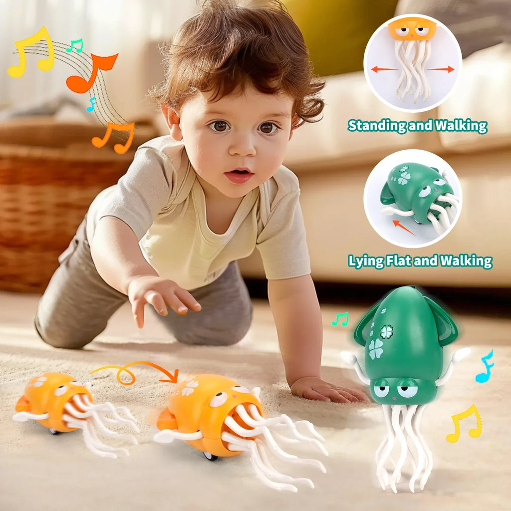 Electric Dancing Squid Toy Crawling Dancing Swinging Octopus Kid Electronic Pet Toddler Toy Birthday Gift With LED Lights &Music Qme