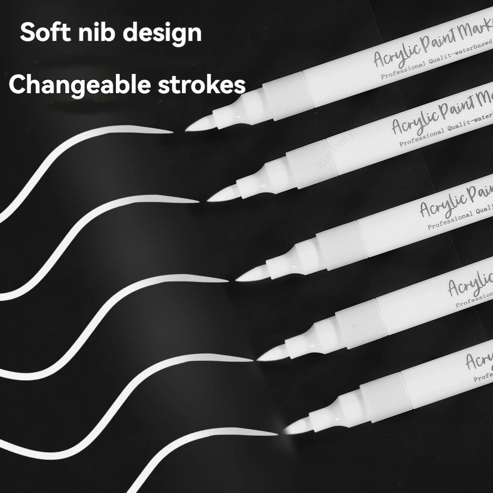 2-6 Pack White Brush Tip Acrylic Marker 1-5mm Fine Point Art Marker Pen for Drawing Highlight Fine Details DIY Craft Supplies Qme