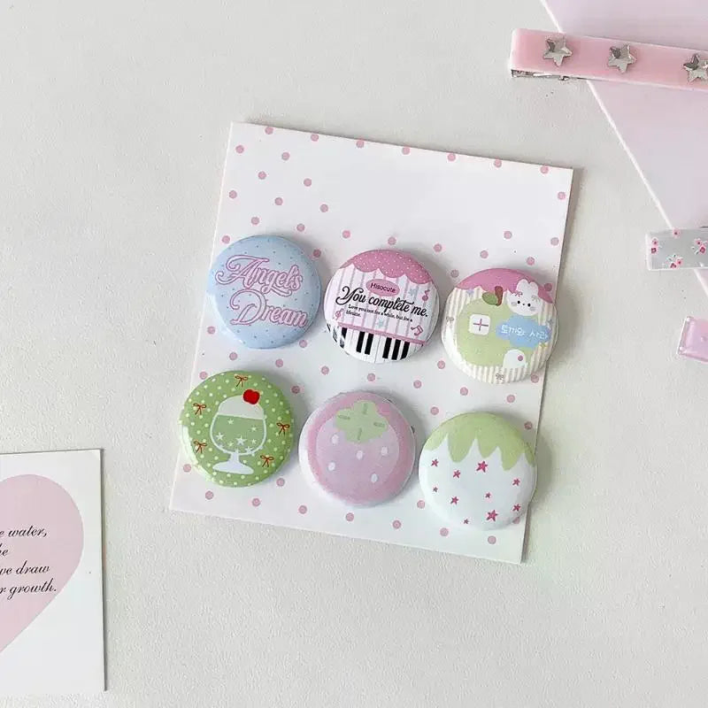 6Pcs Retro Cute 25mm Mini Cartoon Button Badge Kawaii Girls Kids Backpack Pencil Bag DIY Decorative Brooch Pins Qme