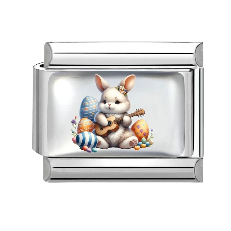 Spring Fashion 1pc Colorful Eggs Rabbit Tulip Easter Italian Link Fit 9mm Bracelet Making DIY Stainless Steel Charm Jewelry Gift Qme Style 21