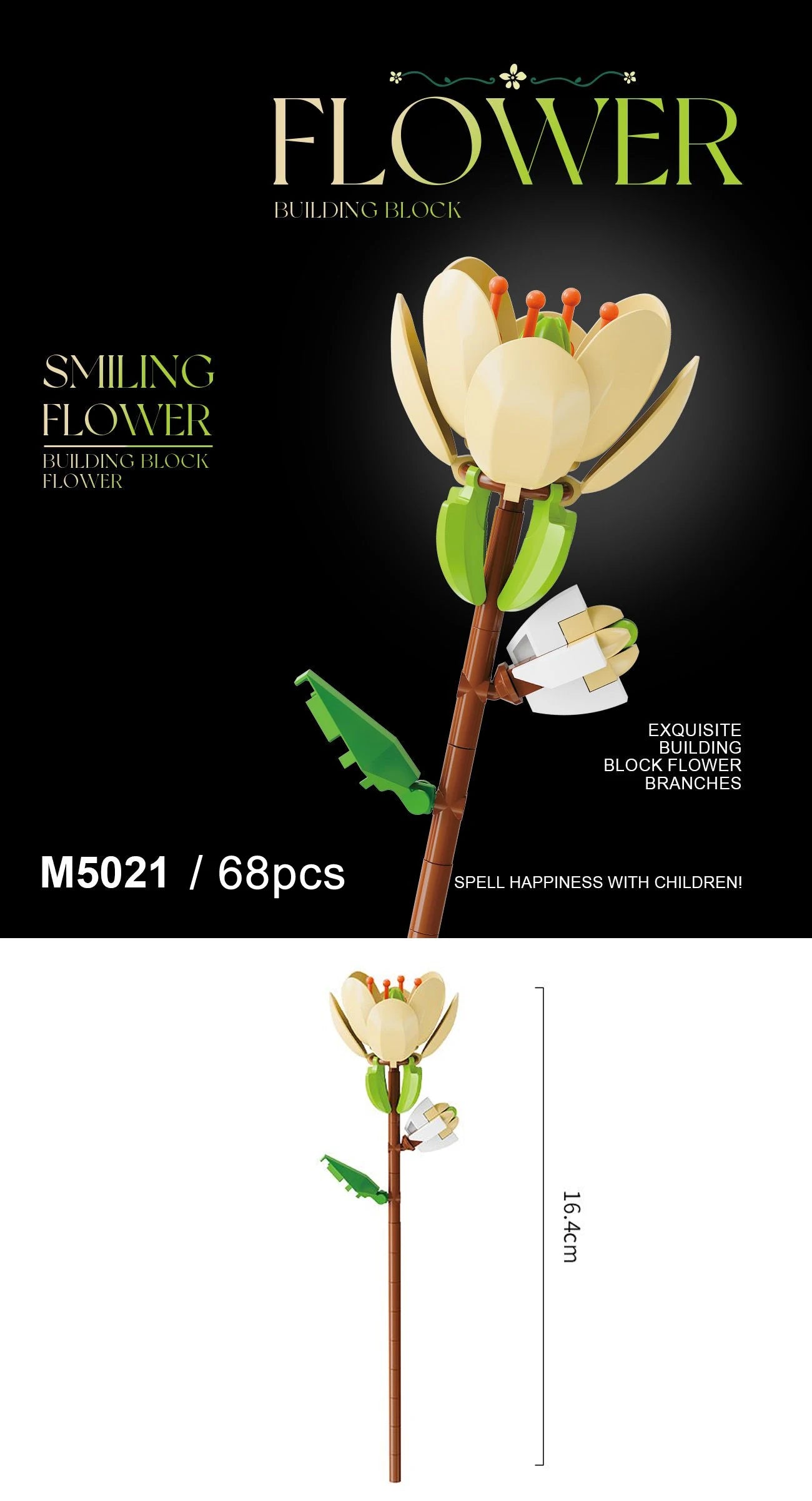 Building block flower set, DIY floral decoration kit, suitable for desktop decoration and room accessories – a perfect gift idea Qme 5021-Opp bag