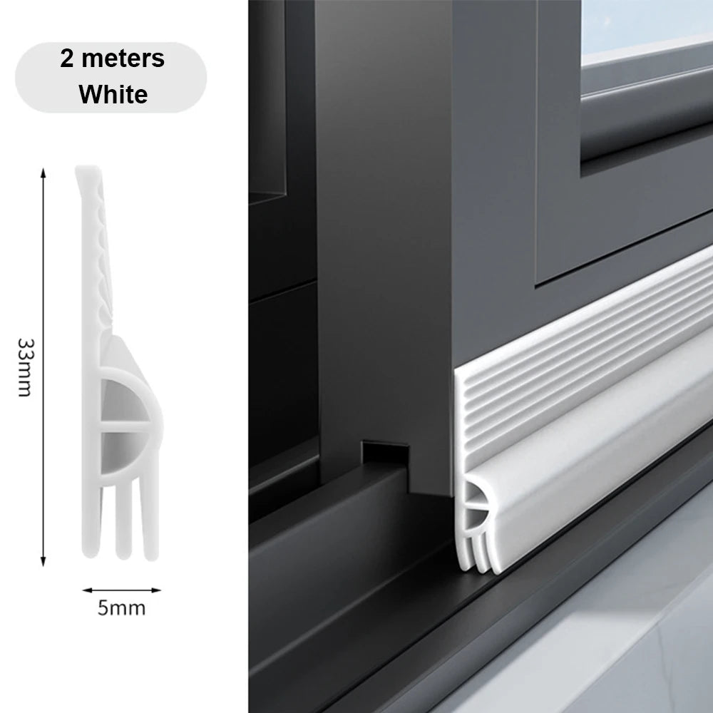 2M Door Bottom Sealing Strip TPE Flexible Cuttable Easy Installation Sliding Window Weather Stripping Triple Soundproof Strip Qme White 2M 1pc