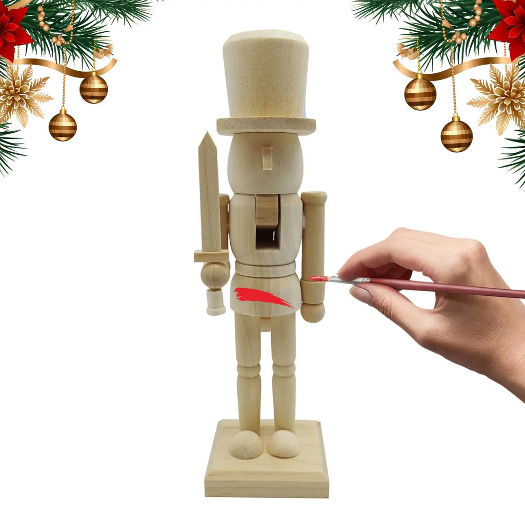 1PC Christmas Nutcracker Figurines Wooden Tabletop Ornament Wood Christmas Decorations Nutcracker Ornaments For DIY Living Room Qme