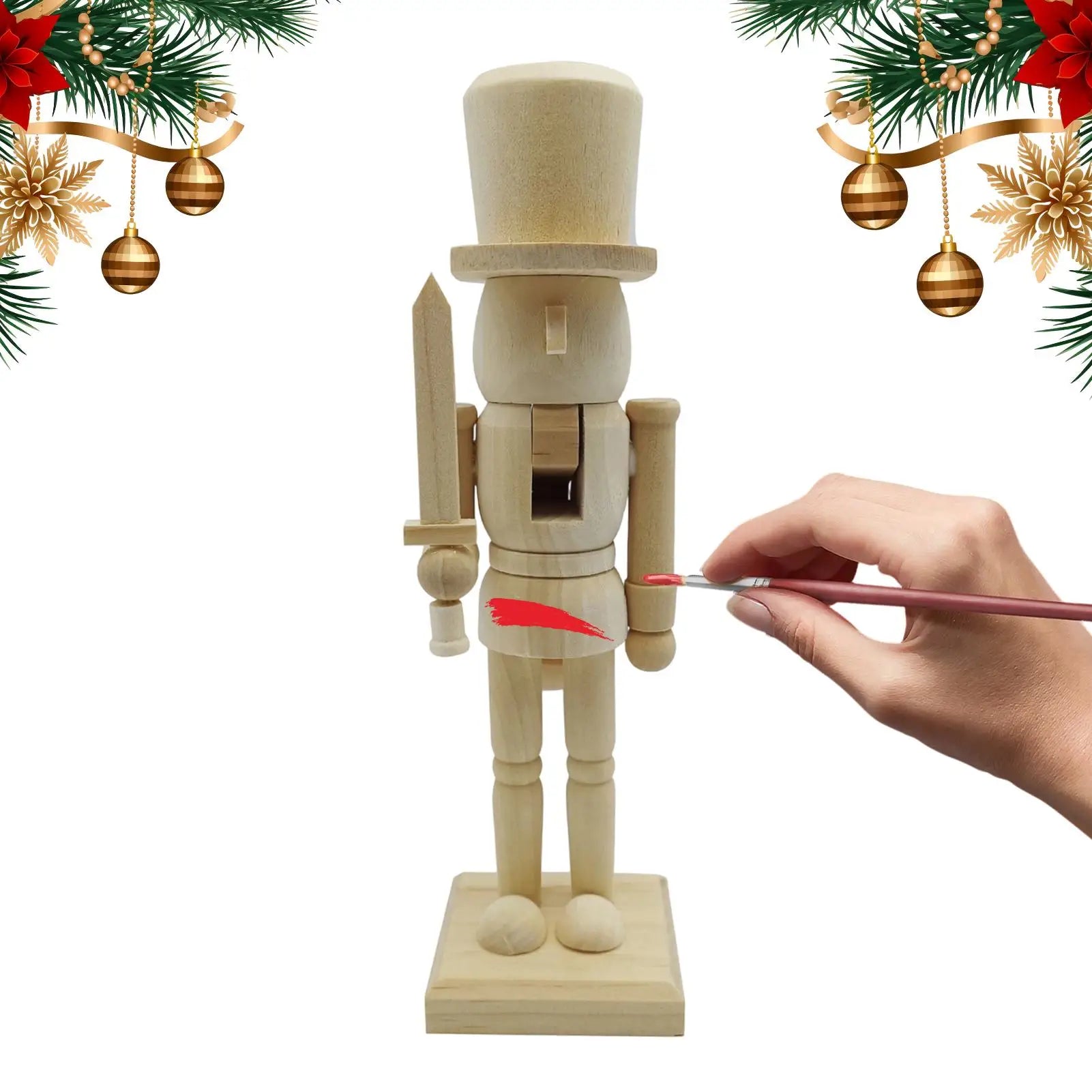 1PC Christmas Nutcracker Figurines Wooden Tabletop Ornament Wood Christmas Decorations Nutcracker Ornaments For DIY Living Room Qme