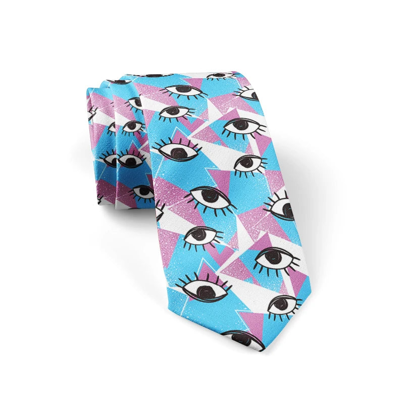 Fashion Eye Print Polyester Wide Tie Novelty Men's Classic Qme style1