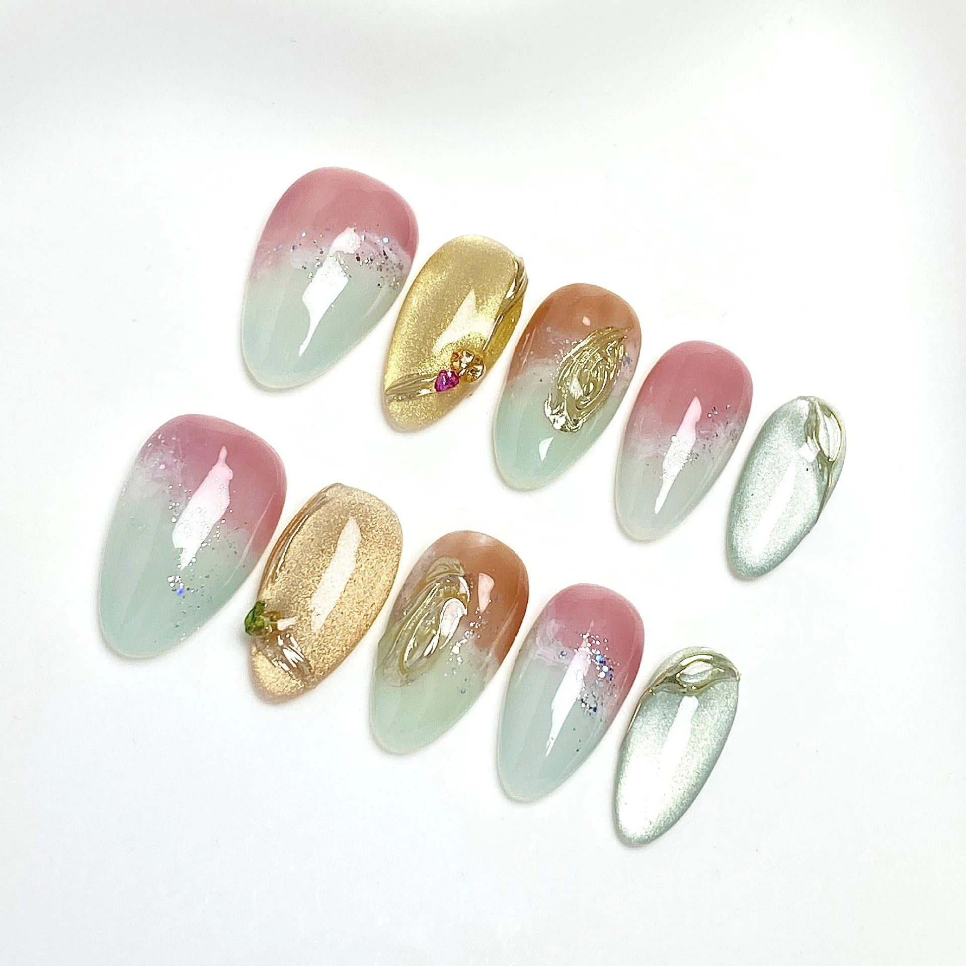Handmade Blending Green Amber Almond Press Nail Glitter Glass Beads Qme GJ-CDJ-ZB168-S