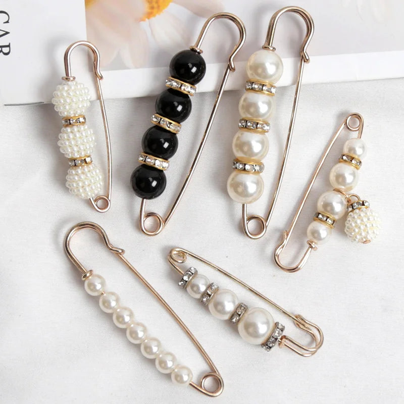 Women Fashion Pearl Brooch Waist Cinching Adjustable Skirt Anti-slip Qme