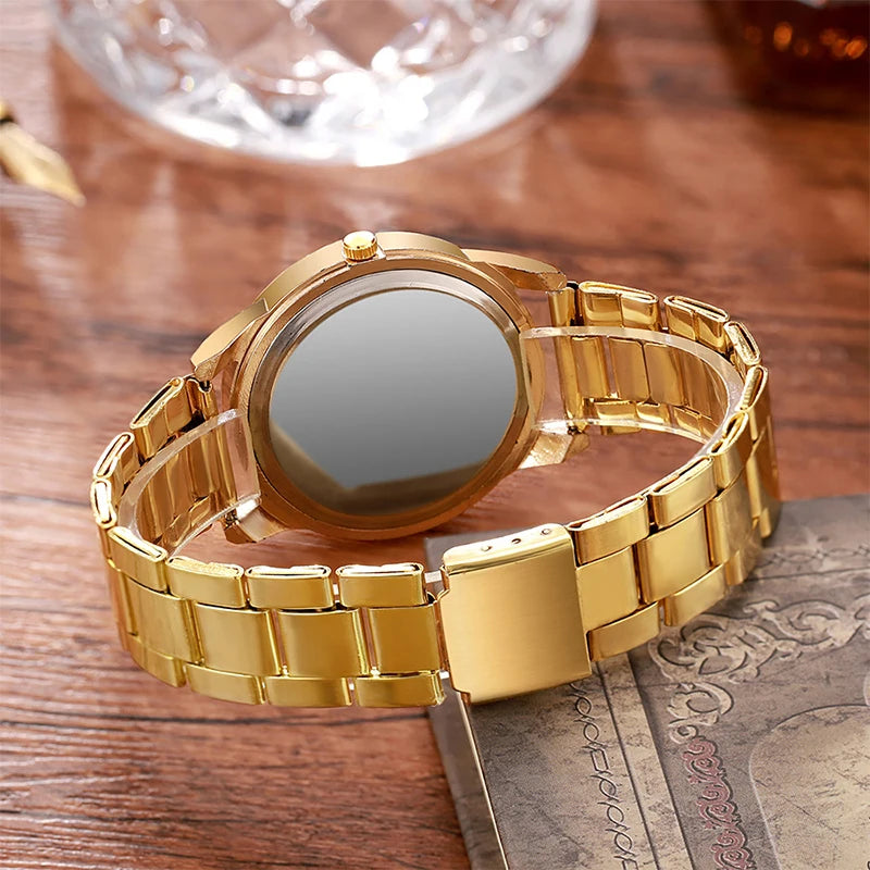 2 pçs moda casal relógios de luxo das mulheres dos homens simples banda aço relógios quartzo reloj mujer (sem caixa) Qme