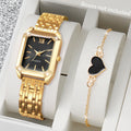 Simple and versatile square quartz watch exquisite i steel strip fashionable quartz watch fashionable student watch+heart set Qme 2PCS Without Box