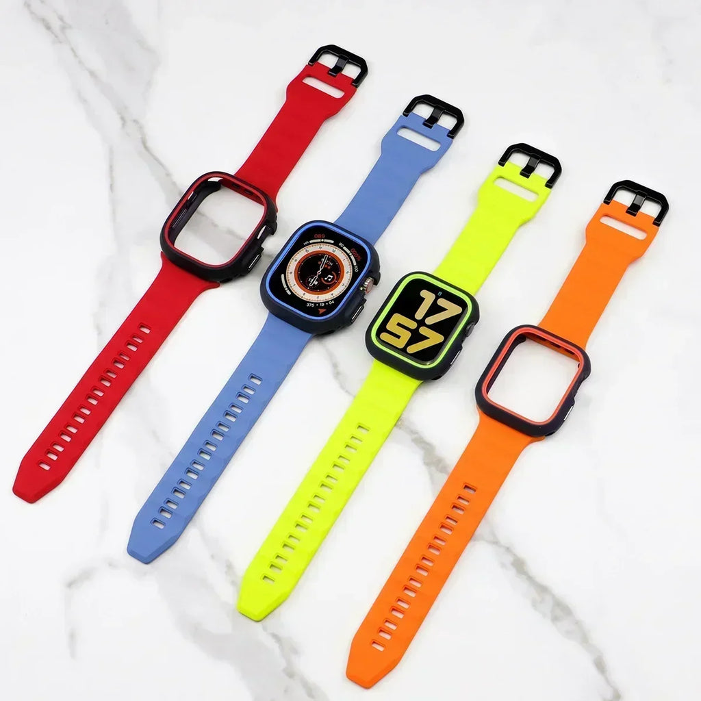 Silicone Sport Strap+Case for apple watch 9 8 7 6 SE 5 Ultra 2 Belt Bracelet Iwatch Series 49mm 45mm 41mm 44mm Protective Cover Qme