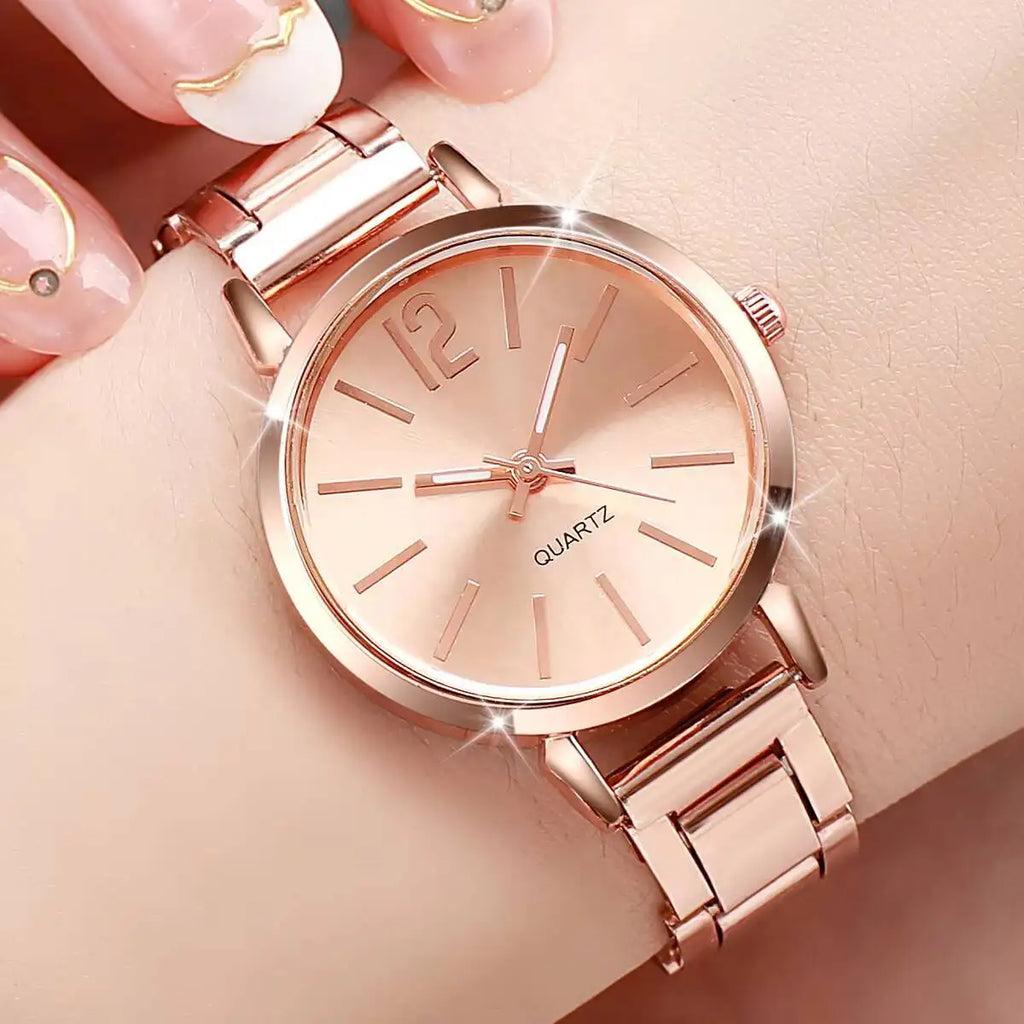 Women's Watch Light Luxury Steel Belt Women's Watch Female Student Fashion Simple Quartz Watch Qme rose