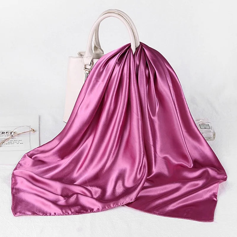 90 Big Headwraps Solid Colors Neckerchief Hijab Women Satin Headband Qme
