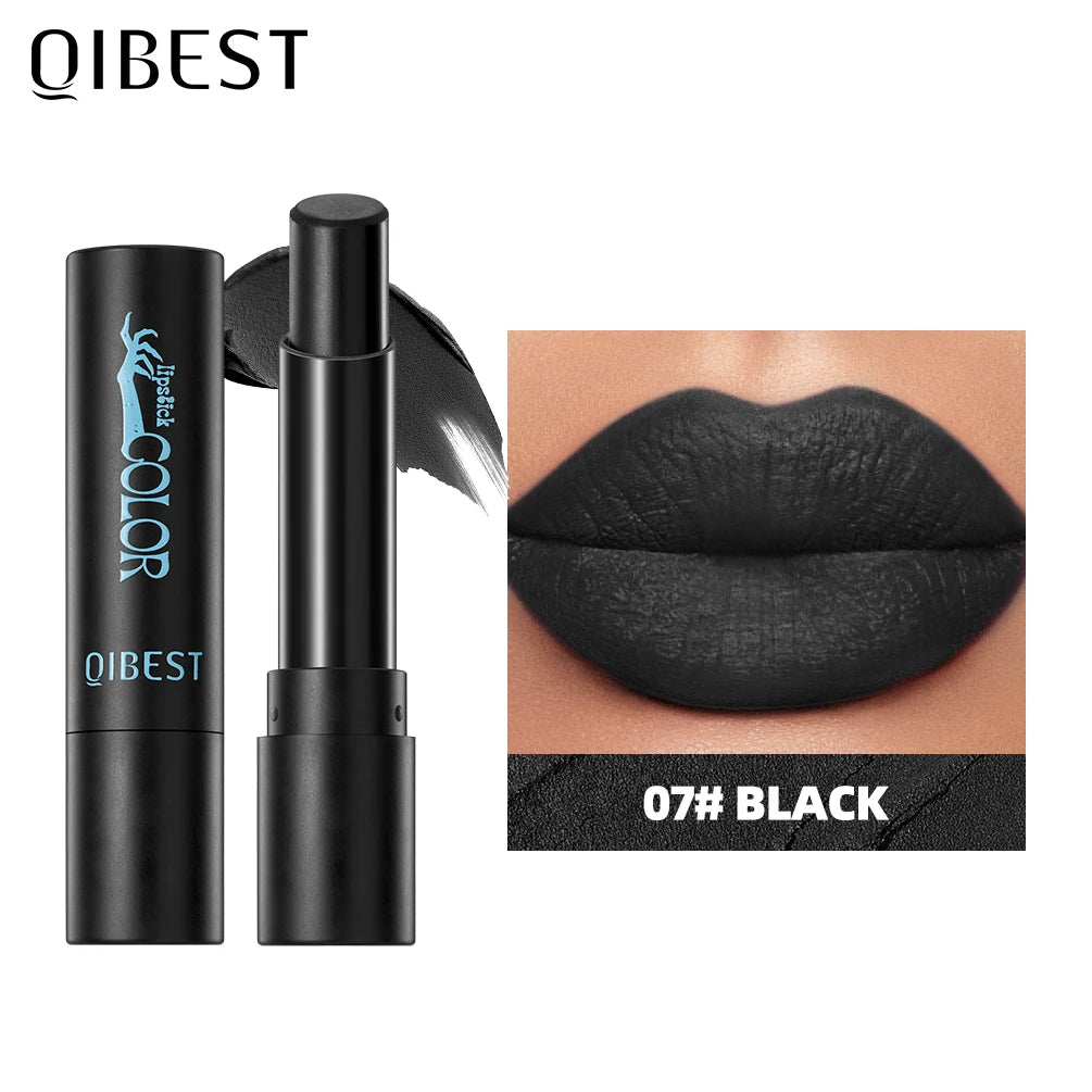 QIBEST Nude Velvet Matte Lipstick Long-lasting Highly Pigmented Lip Tint Not Stick Cups Red Green Orange Black White Lip Stain Qme 07