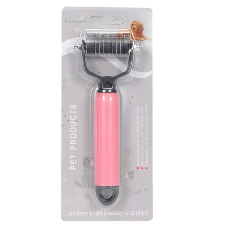 Professional Universal Double Sided Stainless Steel Pet Detangling Qme pink-small-11 teeth
