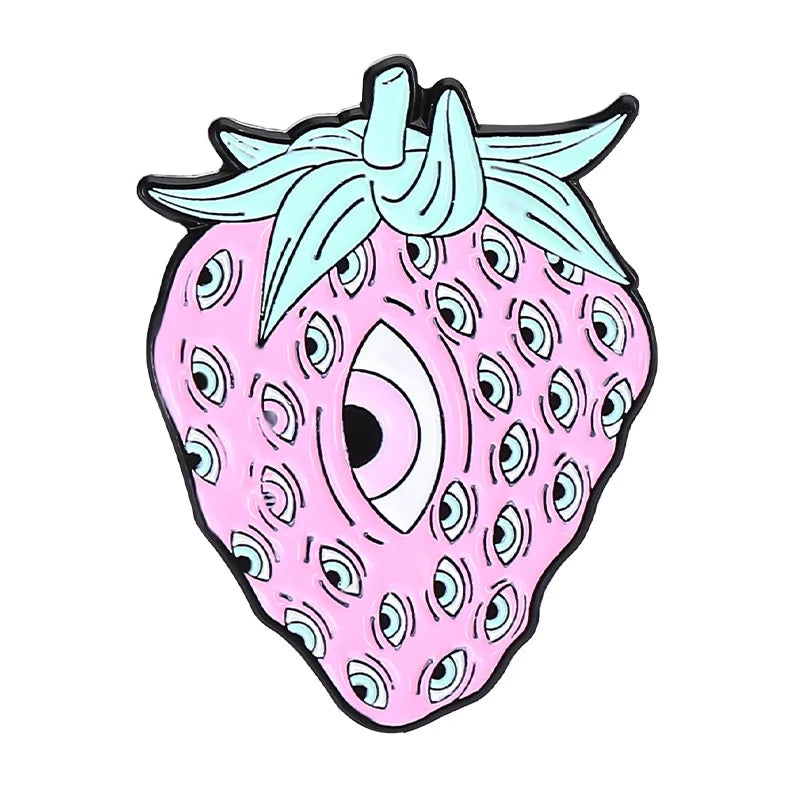 Purple Skeleton Enamel Pin Punk Butterfly Flower Intensive Eyes Gothic Strawberry Mushroom Halloween Lapel Badge Friends Jewelry Qme style 7