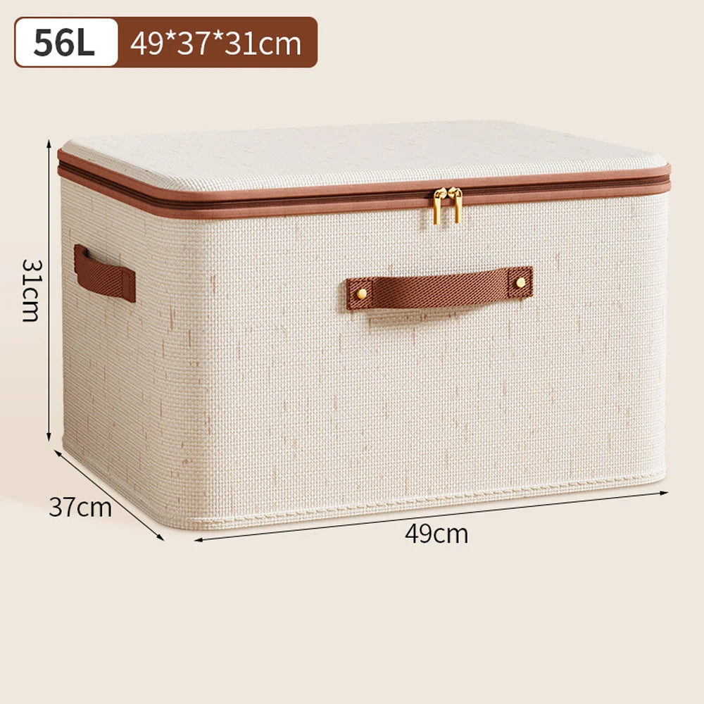 Foldable Storage Box with Lid Large Capacity Dust-Proof Organizer for Clothes & Household Items in Living Room/Wardrobe Qme 56L