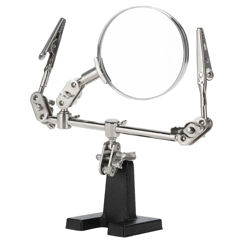 3rd Hand Helping Tool 5X Magnifying Glass Jewelry Accessory Magnifier With 2 Clamps Qme as show