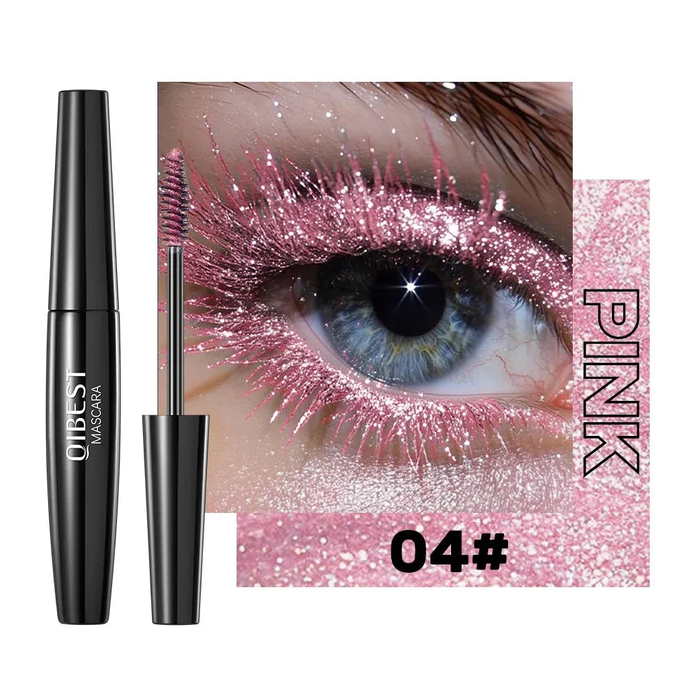 QIBEST Shiny Diamond Colorful Mascara Blue Glitter Sparkling Waterproof Mascara Eyelashes Extension Quick Dry Shimmer Eye Makeup Qme 04
