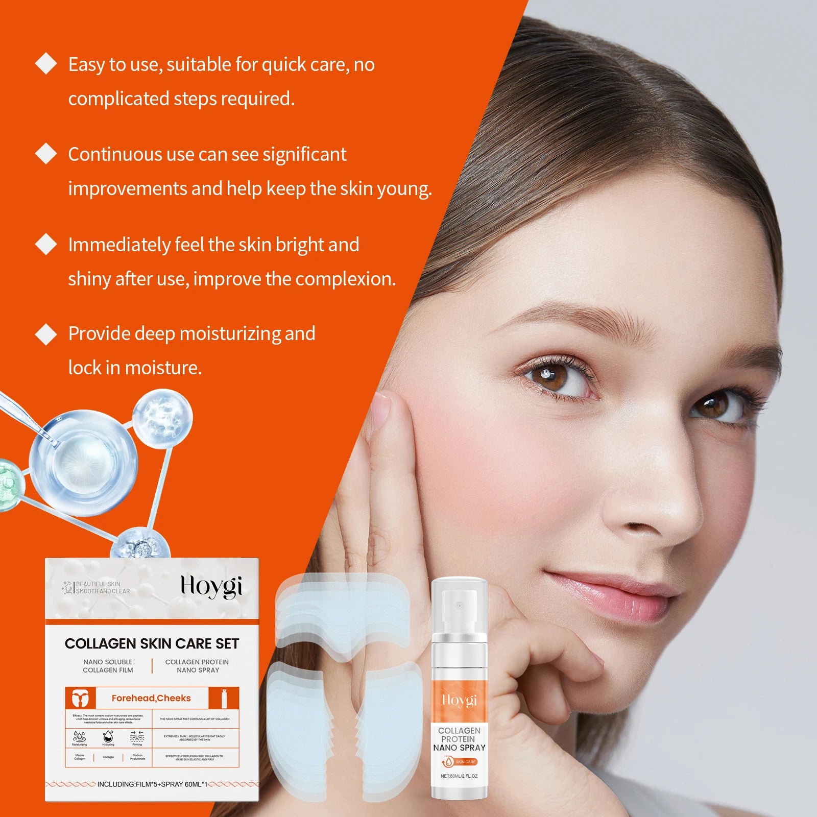 Nano Soluble Collagen Face Mask Serum Spray Set Wrinkle Repair Face Filler Increase Skin Elasticity Brightening Skin Care Set Qme