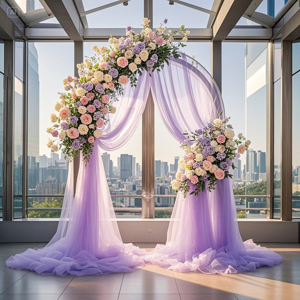 Shaman Wedding Mesh Outdoor Wedding Party Scene Decoration Background Wedding Arches Curtain Mesh Qme lavender