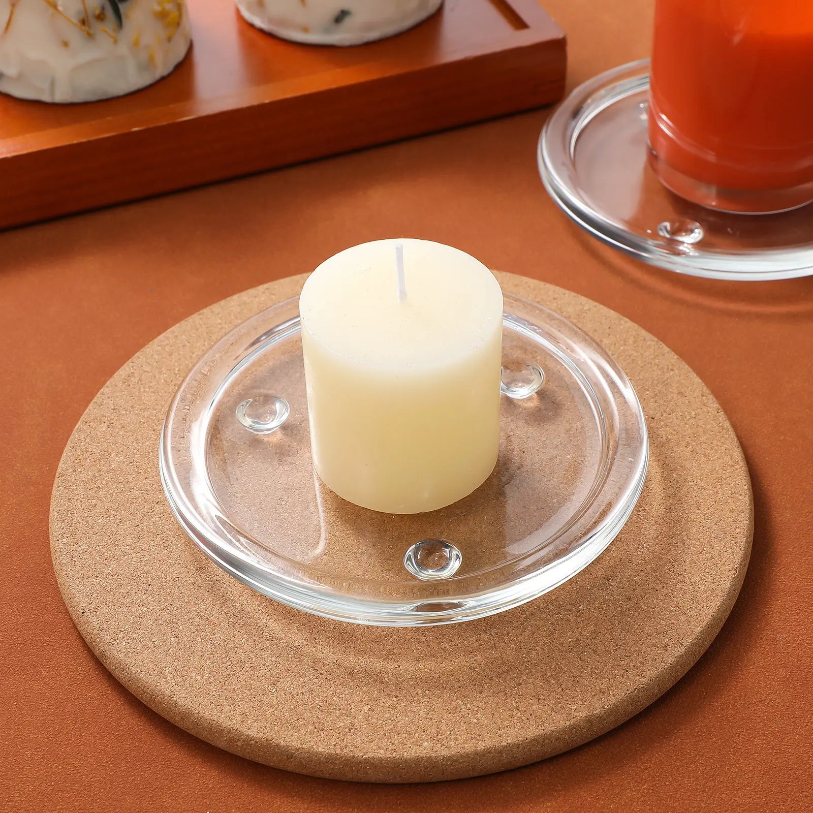 3Pcs Round Glass Holder Tray Elegant Scented Plate for Dinner Party Wedding Banquet Home Decoration Qme