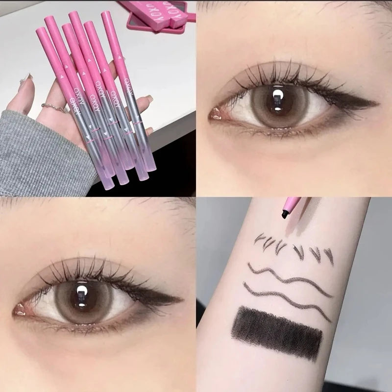 Double Head Eyeliner Gel Pencil with Angled Brush Long-lasting Natural Red Black Brown Non-smudge Quick Drying 3D Silkworm Pen Qme black