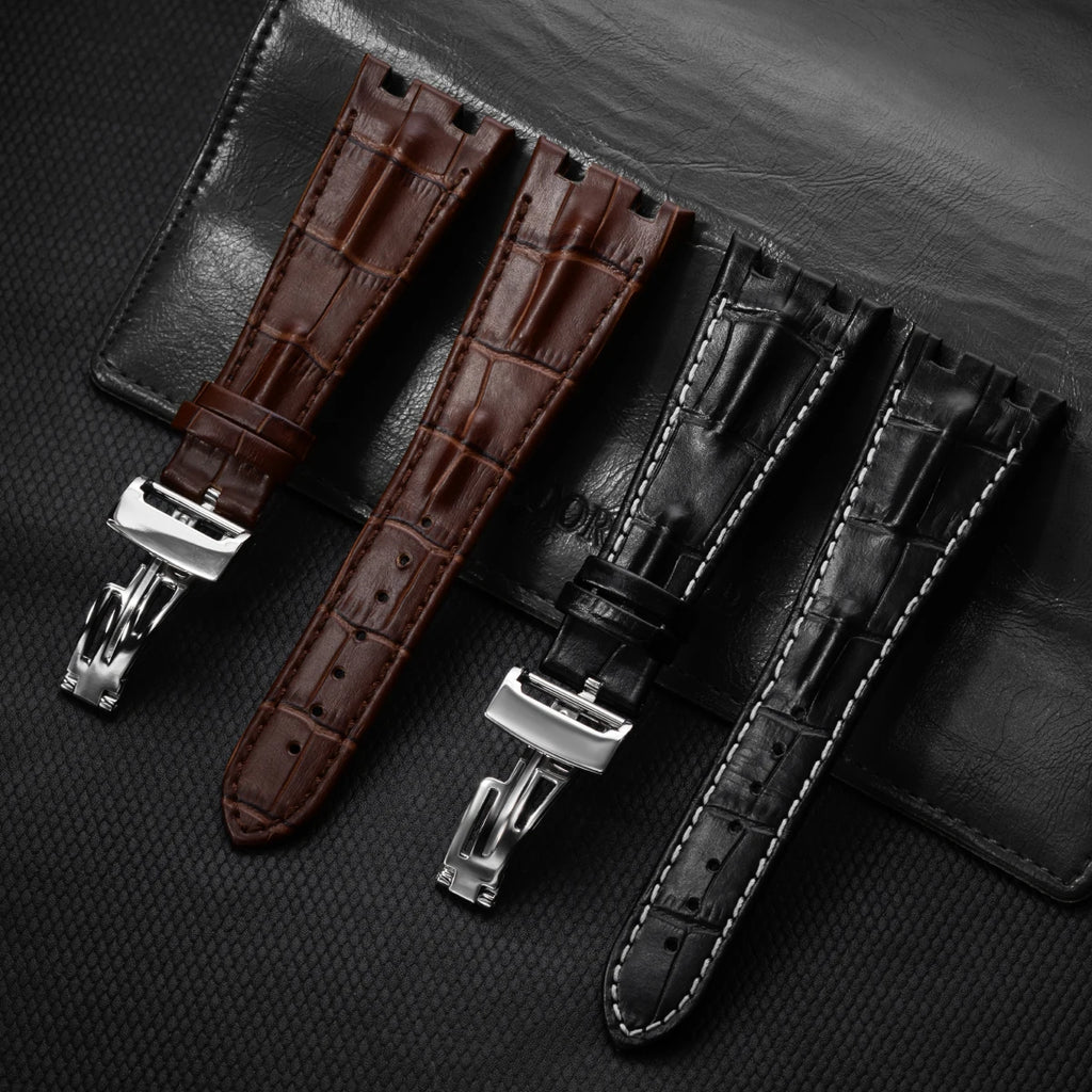 28MM Luxury Cow Leather Watchband for AP Series 15710 15703 15706 26470 26471 26474 Soft 28mm Watch Strap Folding Buckle Qme