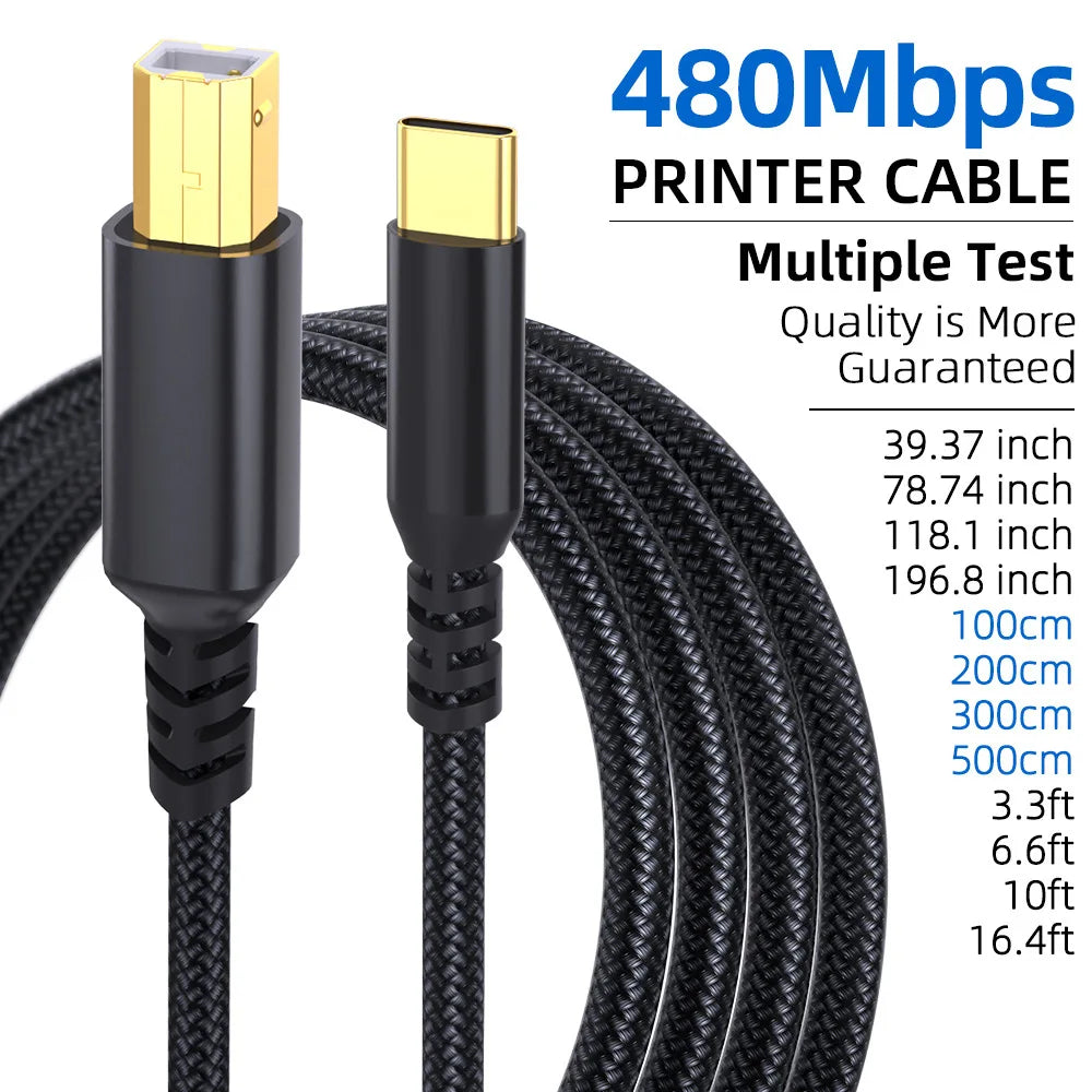 USB C to USB B Printer Cable Universal High Speed Data Transfer Cord Canon Epson HP Samsung Dell Printer Scanner Office Equipmen Qme black 2m