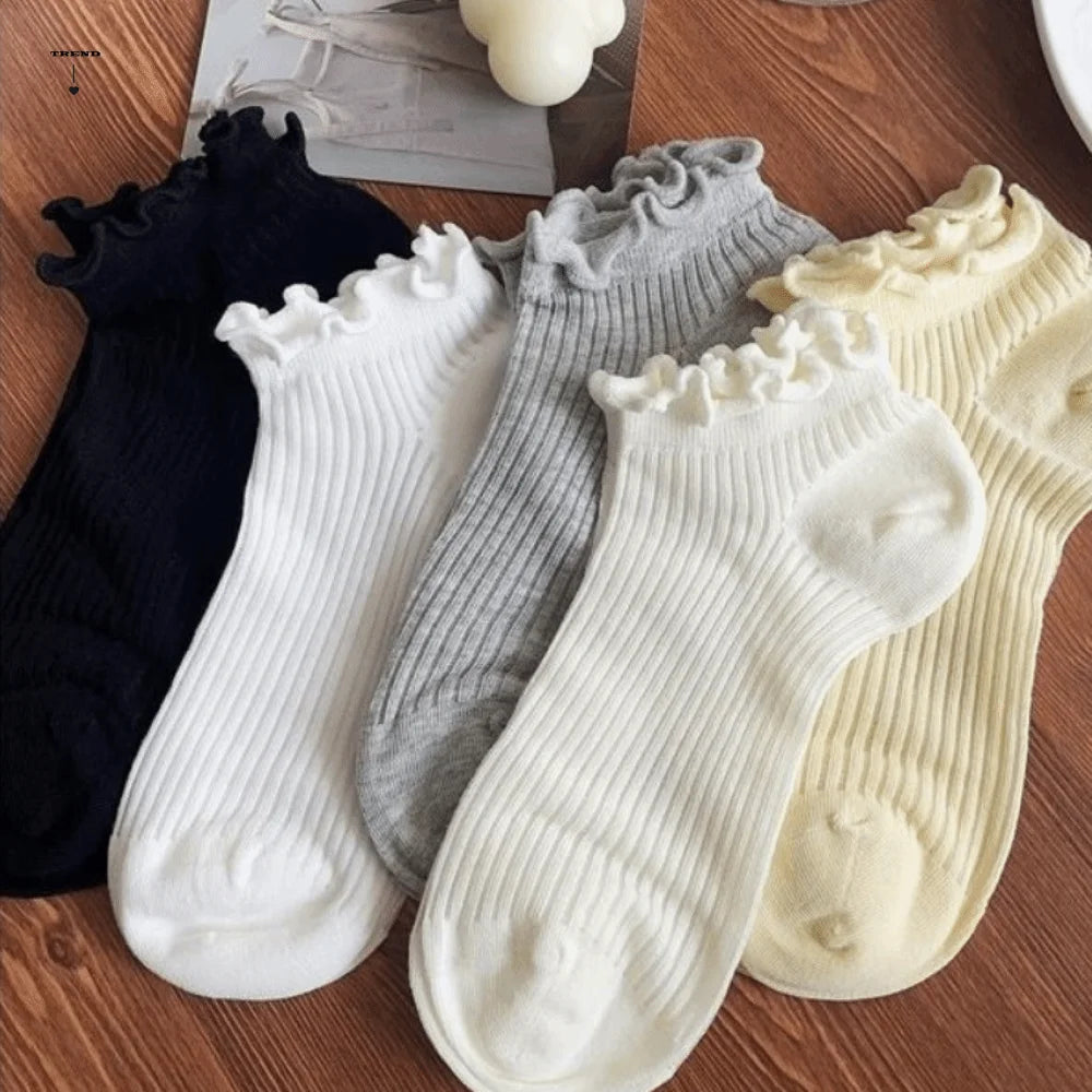 Korean Fashion Candy Ankle Socks Ruffle Mid-calf Women's Breathable Qme