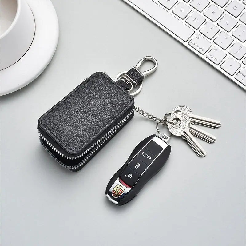 High-end Leather Key Case Unisex Zipper Lock Pouch Perfect Car Home Qme