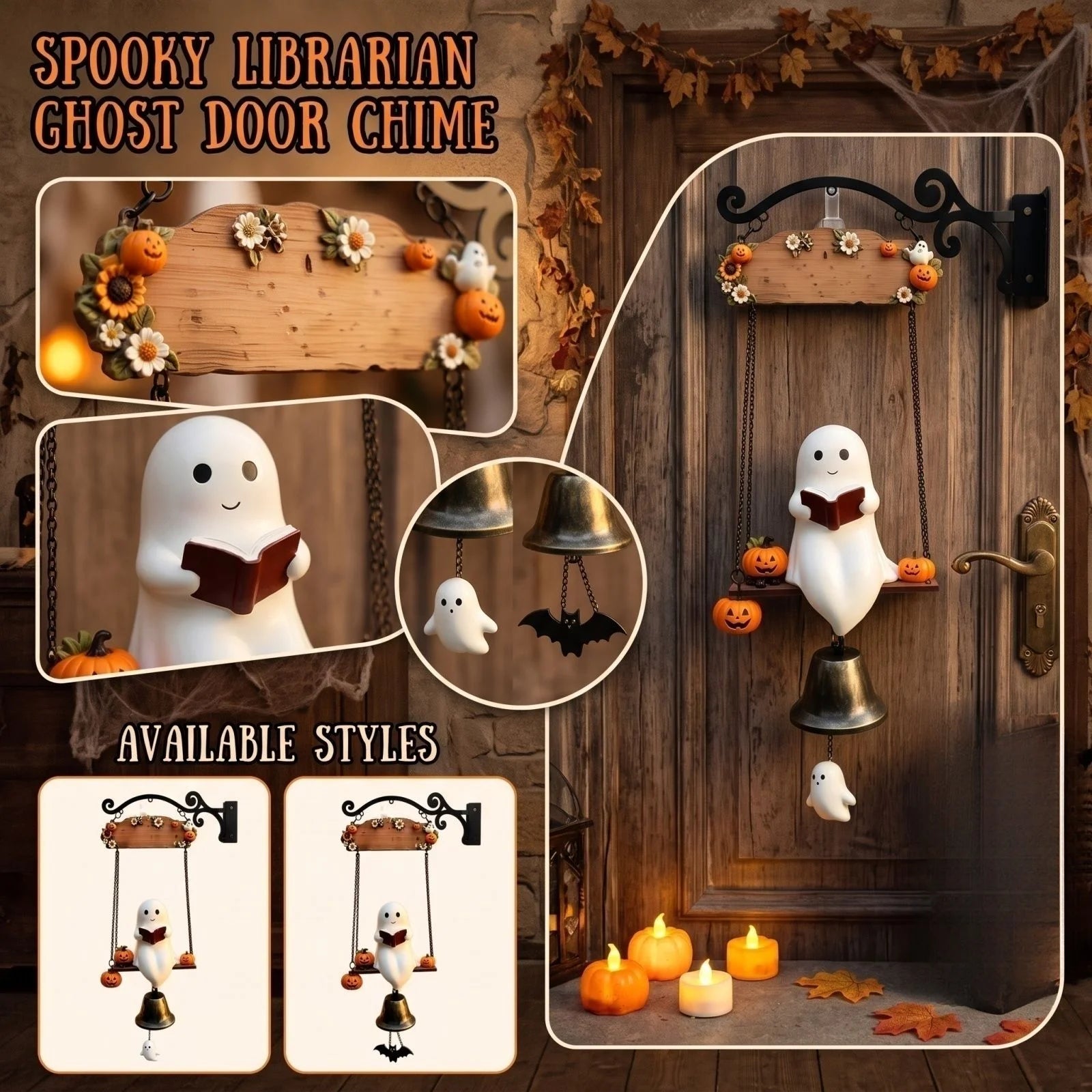 Halloween Lovely Ghost Door Bell Ornament Vintage Doorbell Home Entrance Door Wall Mount Decorative Welcome Bell Qme