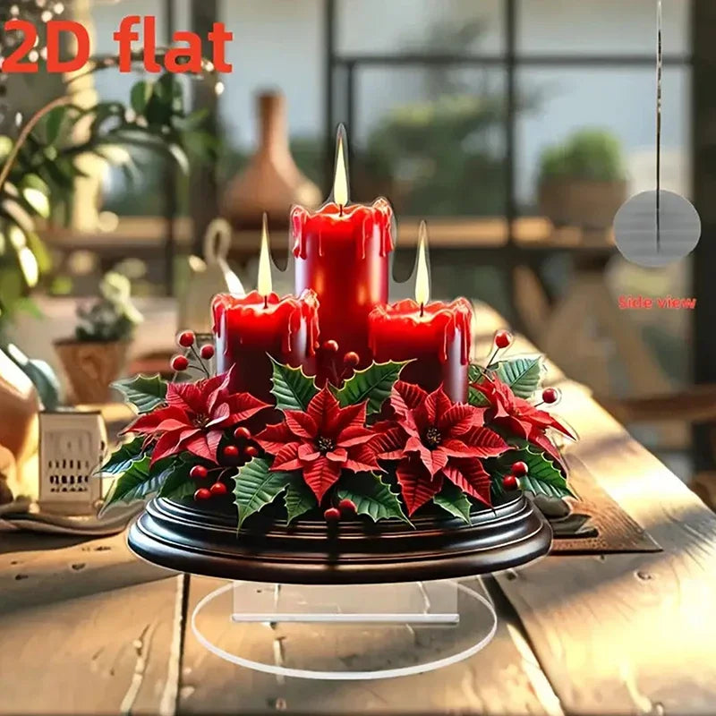 2D Flat Acrylic Christmas Desk Decor Base Snowman House Rotating Qme