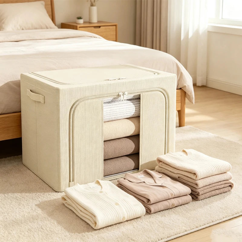 Large Capacity Household Oxford Cloth Clothes Storage Box Portable Bedroom Folding Quilt Storage and Organizing Box With Window Qme