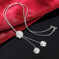 Beautiful Rose Flower Necklace 925 Sterling Silver for Women Charms Jewelry Fashion Party Wedding Christmas Gifts Qme 45CM 18 inches