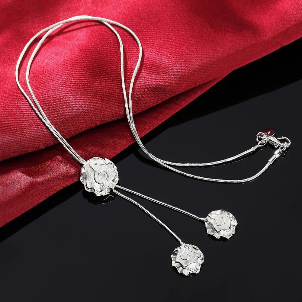 Beautiful Rose Flower Necklace 925 Sterling Silver for Women Charms Jewelry Fashion Party Wedding Christmas Gifts Qme 45CM 18 inches