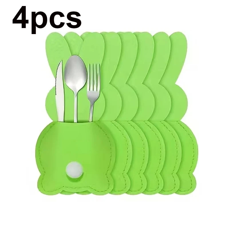 4Pcs felt tableware rack bag, creative Easter thickened felt cute rabbit tableware knife and fork storage party table decoration Qme 4pcs Green 15x8cm