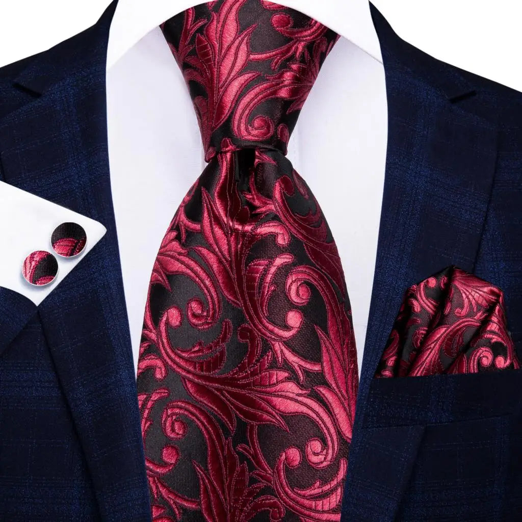 Mens Tie Red Wine Burgundy Paisley Wedding Floral Maroon Necktie Men Qme C-3348