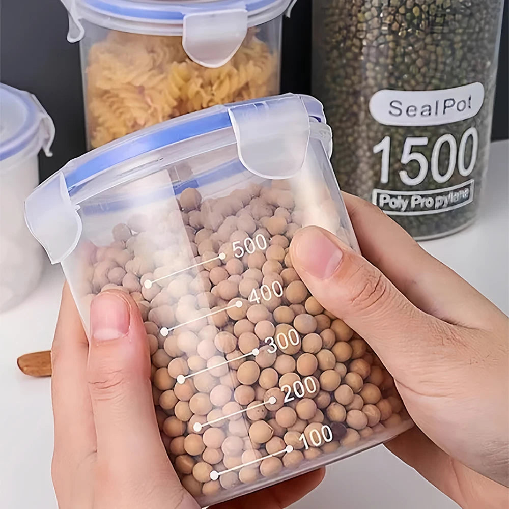 1Pcs Plastic Sealed Tank Large Capacity Crisper Kitchen Organize Grain Storage Box With Scale Clear Jar Spice Container 1000ML Qme