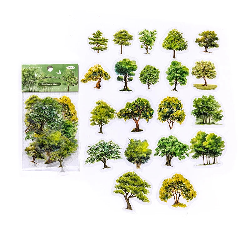 40pcs/pack PET Forest scenery Stickers Aesthetics Stationery DIY Scrapbooking Materials Collage Junk Journal Decor Stickers Qme F