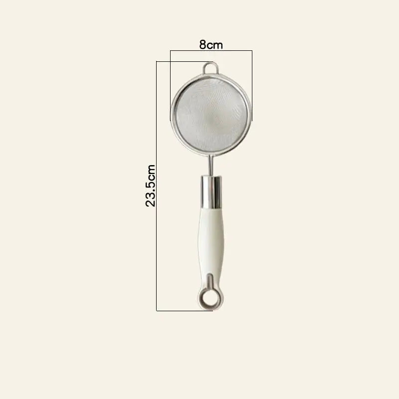 Stainless Steel Mesh Filter Spoon Juice Soybean Milk Strainer Plastic Handle Flour Sieve Colander Kitchen Baking Utensils Qme M