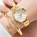 2PCS/Set Ladies' small dial casual versatile quartz watch for middle and high school students Qme Gold Set No Box