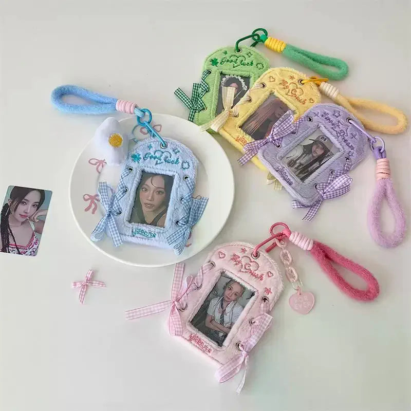 Cute Ballet-style Ribbon Photocard Holder Plush Card Lanyard Idol Qme