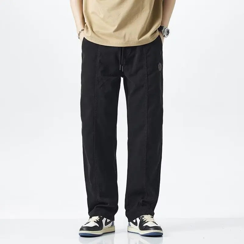 American Retro Slacks Spring Autumn Trendy Versatile Loose Trousers Qme black M