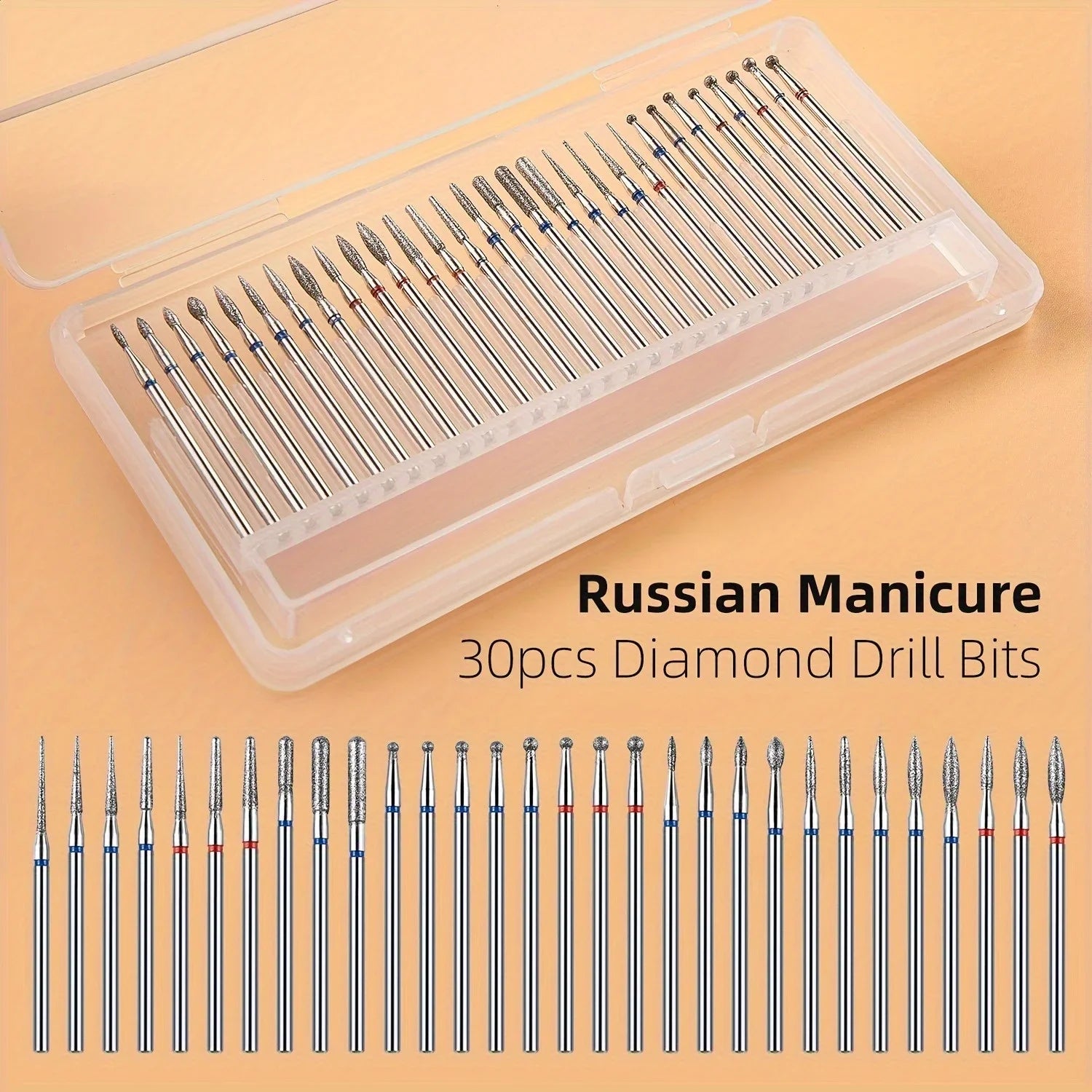 30Pcs Hypoallergenic Diamond Nail Drill Bits Set, Carbide Cuticle Drills for Dead Skin Removal, Manicure Tools Kit Qme