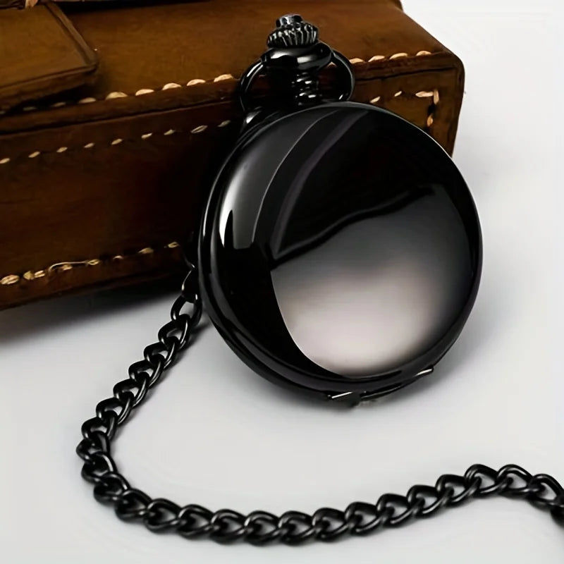 Simple Vintage Pocket Watch Round Hanging Chain Watch Quartz Watch Solid Color Alloy Pendant Bag Accessories Qme black