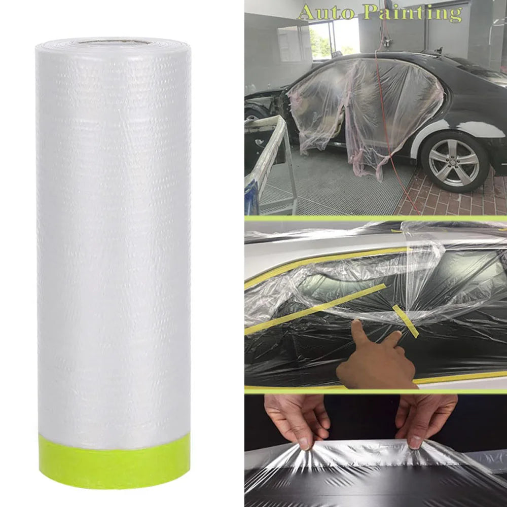 Pre-Taped Masking Film Drop and Cloth Plastic Cover Sheets Transparent Floor Carpet Protector for Furniture Car Painting Qme