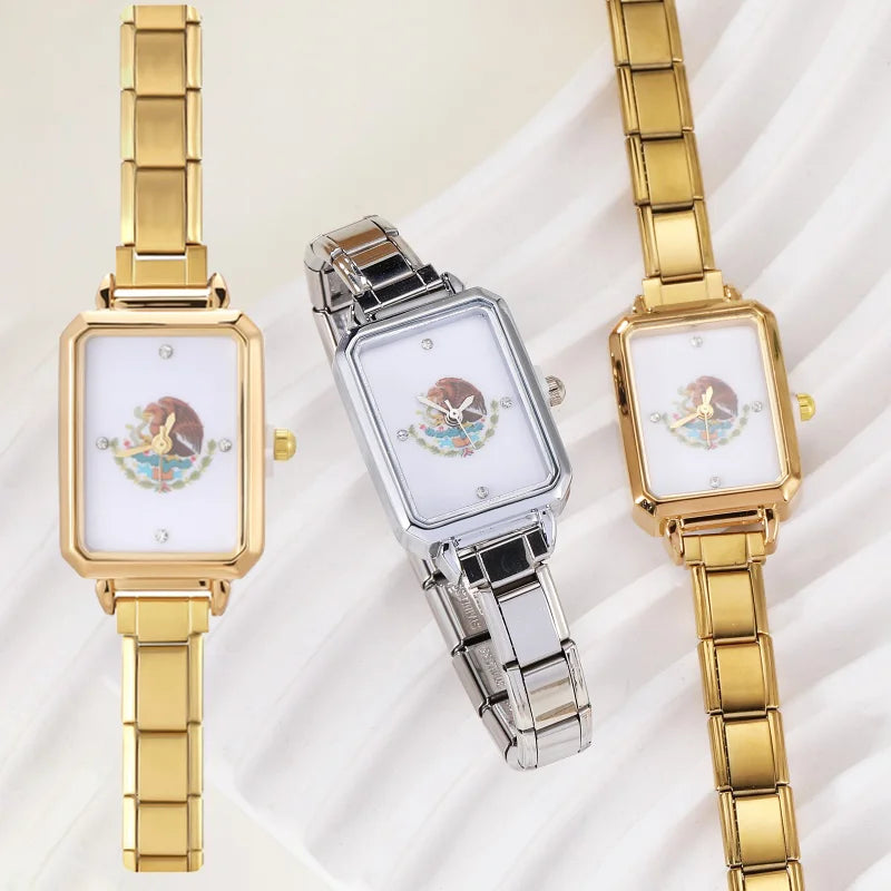 2026 Y2K Printed Pattern Dial Women's Stainless Steel Simple Square Watch Bracelet For Party Friend Wife Birthday Jewelry Gifts Qme