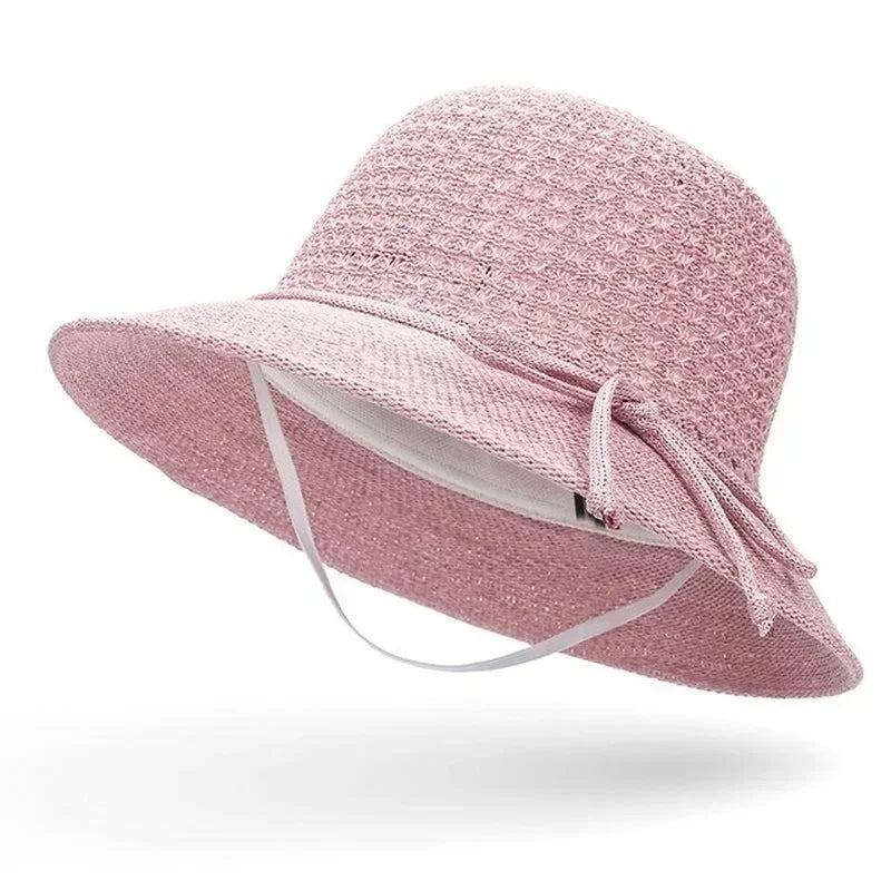 Women Summer Fashion Braided Beach Sun Hat Solid Sunshade Lady Visor Qme dark pink
